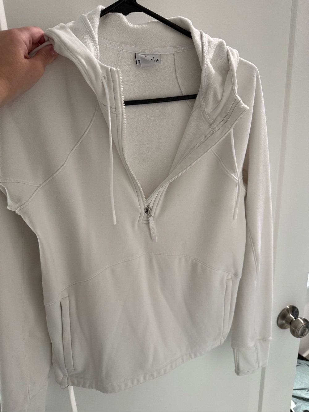 Athleta White Half-Zip Hooded Pullover